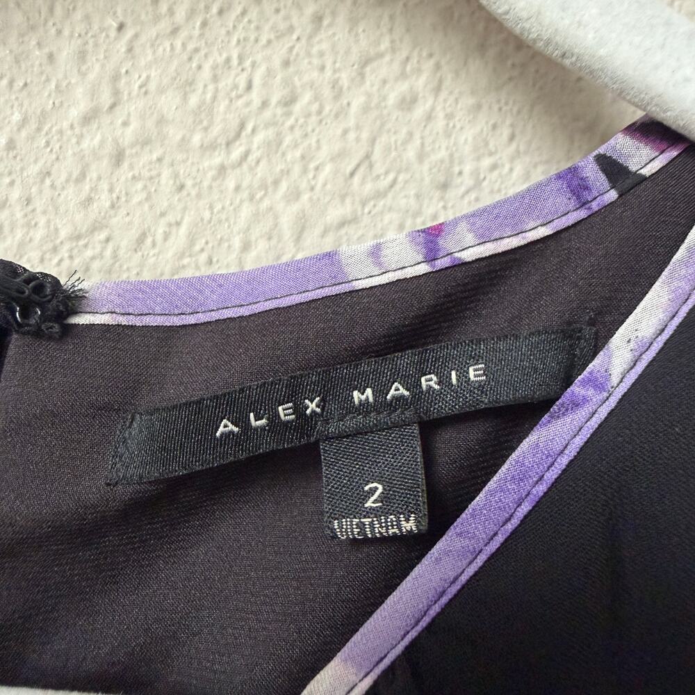 Alex Marie Black Purple Floral Tiered Formal Gown Size 2 - Picture 4 of 5